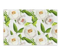 White Peony Flowers Green Leaves Jigsaw Puzzles Adult 500 Pieces Gifts for White Elephant Game Men Gifts Unique Flower Animal Print, 20.5x14.9 Inch