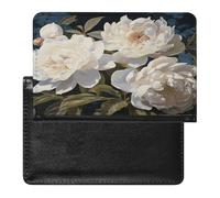 White Peony Passport Holder PU Leather Slim Passport Cover with Card Slots Travel Document Holder Cover