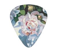 White Peony Print Guitar Picks,12 Pack Guitar Plectrums Thin, For Bass Electric Acoustic Guitars Ukulele