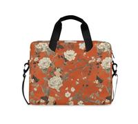 White Peony Red Background Chinese Style Laptop Sleeve Case Concise Sleeve for Laptops crossbody messenger bag for Men Women with Strap Handle, 13 14 15.6 inch