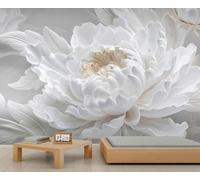 White Peony Relief 3D Murals Blooming Flowers Wallpaper for Girls Floral Wallpaper Nordic Modern Luxury Art Wall Paper for Girls Bedroom Living Room Tv Backdrop Decoration Mural Poster 200X140cm