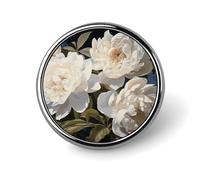 White Peony Round Badge 25mm/1 Inch Metal Buttons Round Badge Pin Button Parts Classic Pin Holders Buttons for Shirts Clothes Individualistic Brooch