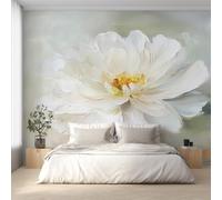 White Peony Wallpaper for Living Room, Flower Oil Painting Wall Mural for Bedroom 130x80 cm, Non-Woven Photo Wallpaper, Home Decor D&O50