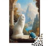 White Persian Cat And A Blue Turtle Jigsaw Puzzles for Adults And Kids. 1000 Pieces Whimsical Challenge Toy Educational Game Home Decor 38x26cm/1000pcs