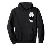 White Persian Cat Pocket Kitty Graphic Design Pullover Hoodie