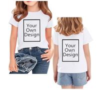 White Personalised Kids T Shirt,Create Your Own Design with Any Favorite Photo, Any Text Boys Girls Top Tee Customised Gifts for Birthday Festival Class Team Activities T-Shirts 2-3 Years