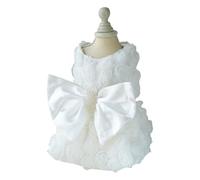 White Pet Party Dress With Bow, Size M, Elegant Cat Dog Dress Up Clothes, Lightweight Cute Small Medium Dogs Apparel