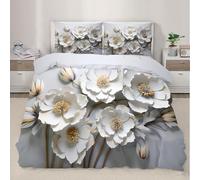 White Petals Bedding Set for Kids Romantic Flowers Comforter Cover Set Double Size Rose Plants Duvet Cover Bedspread Cover Bedding Collection 3Pcs,No Comforter