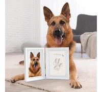 White Pets' Memory Frame, Dual Foldable Paw Print Frame Kit with Soft Clay Impression Pad, Excellent Wood, Transparent Glass, Elegant Home Decor, Unique Personalized Pet Present for Pet Lovers