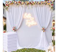 White Photo Backdrop Curtain 60×10 for Photoshoot,6 Panels 10ft Wide Seamless Polyester Fabric Backdrop Drapes for Wedding Parties Baby Shower Photography Halloween Background Cloth