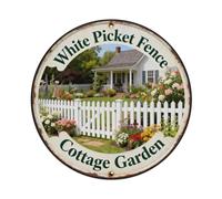 White Picket Fence Cottage Garden Metal Tin Sign Plaque