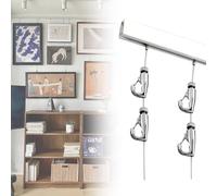 White Picture Hanging System Gallery Wall, 100 150 200 250 300 Cm Adjustable Pictures Rail Hooks and Wire, Photographs/Drawings/Fr