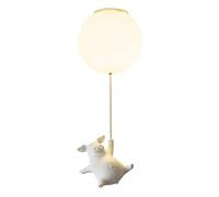 White Pig Pendant Light Single Head Hanging Lamp Creative Globe Chandelier 1-Light Fixture Children's Room Lighting Fixture with Cream White Acrylic Lampshade