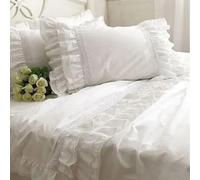 White Pillow Cases, 19x29 Inch Embroidery Cotton Ruffle Pillow Case with Matching Lace & Ruffle, Washable Shabby Soft Pillowcase for Couch Bed Decoration