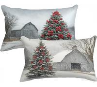 White Pillow Cases 2 Pack Christmas Cushion Covers 30cm x 50cm, Outdoor Cushions Rectangle Velvet Decorative Pillows Double-Sided Printing with Invisible Zipper for Sofa Bedroom Gifts for Women X-446