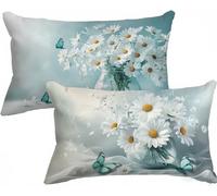 White Pillow Cases 2 Pack Daisy Cushion Covers 40cm x 60cm, Outdoor Cushions Rectangle Linen Decorative Pillows Double-Sided Printing with Zipper for Sofa Bedroom Home Decor, Gifts for Women X-490