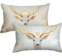 White Pillow Cases 2 Pack Deer Cushion Covers 50cm x 70cm, Outdoor Cushions Rectangle Velvet Decorative Pillows Double-Sided Printing with Zipper for Sofa Bedroom Home Decor, Gifts for Women X-458