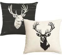 White Pillow Cases 2 Pack, Linen Cushion Covers 35x35cm, Decorative for Couch Sofa Bedroom Livingroom, Farmhouse Decor, Pillowcases Square Home Decoration, with Hidden Zipper 14x14 inch, Black qs-5