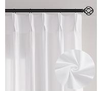 White Pinch Pleat Linen Curtains 84 Inches Long for Living Room Memory Shape Pleated Drapes with Hooks Rings Back Tab Cotton Textured Light Filtering Semi Sheer Bedroom Window Curtain 84 Inch Length