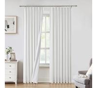 White Pinch Pleated Full Blackout Curtains Linen Texture Thermal Insulated Window Treatment Panel 84 Inch Long for Living Room Bedroom Noise Reducing Back Tab Drapes with Hooks, 2 Panel, 40"Wx84"L