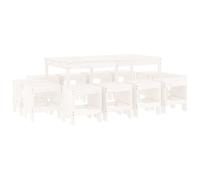 13 Piece Garden Dining Set White Solid Wood Pine