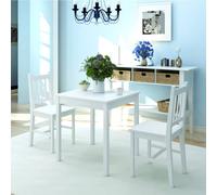 White Pinewood 3-Piece Dining Set, Table 70x70cm & 2 Chairs, Easy Assembly