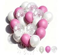 White & Pink Balloons with Star Design - 50 Pcs Latex Balloons for Birthday, Shower, Wedding & Party Decorations