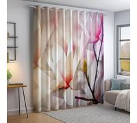 White Pink Blackout Curtains for Living Room Bedroom 54 inch Drop, Geometry Plants Magnolia Print Eyelet Curtain Thermal Insulated Noise Reducing Drapes Window Treatment Sets