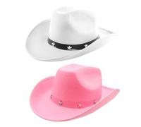 White & Pink Cowboy Hats - Set of 2 Felt Star Studded Cowboy Hat Cowgirl Hats Wild West Fancy Dress Accessory