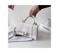 (White) (Pink) Designer Luxury Soft Top-Handle Tote Women Alligator Pu Leather Hourglass Handbag Girl Metal Shoulder Messenger Bags