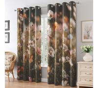 White Pink Floral Curtains for Living Room, Botanical Wildflower Blackout Curtains Bedroom, 66 x 72 Inch 2 Panels, 72 Drop Eyelet Thermal Window Drapes, Home Decor E-D19