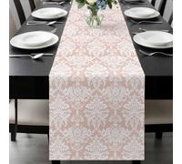 White Pink Flower Table Runner 13x36 Inches Long Ethnic Middle East Cotton Linen Table Runner Burlap Style for Dinner Table Party Decor Tabletop Decorations