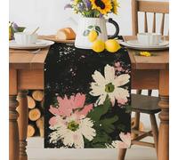 White Pink Flower Table Runner 18x72 Inches Long Vintage Floral Cotton Linen Table Runner Burlap Style for Dinner Table Party Decor Tabletop Decorations