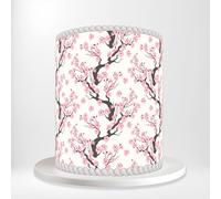 White Pink Japan Sapura's Blossom Wrap Around Print A4 Edible Paper Icing Sheet Cake Topper Side Ribbon Border Decor for Personalised Themed Decorations