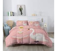 White Pink King Duvet, 4.5 Tog Down Alternative Comforter Set with 2 Shams, Reversible Dreamy Cartoon Ballet Princess Swan Coverless Duvet Microfiber Soft Warm Bed Quilt for All Seasons, 200 X 220 cm