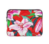 White Pink Lily Flowers Red Laptop Bag, Slim 15.6 Laptop Sleeve for Women Men