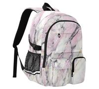 White Pink Marble with Hints of Black and Gold Pattern Travel Backpack 14 Inch Laptop Computer Bag Sturdy School Bag College Bookbag