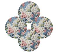 White Pink Peach flower Round Placemats Set of 4 Place Mats Washbale Table Placemat Round Heat Resistant Table Mats for Kitchen Home Restaurant