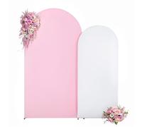 White Pink Photo Arch Backdrop Cover Set of 2-7.2ft and 6ft Arch Covers Stretchy Backdrop Spandex Baby Shower Arch Stand Covers for Girls Birthday Party Wedding Bridal Shower Background Decorations
