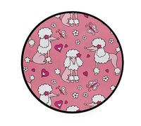 White Pink Poodle Dogs Hearts Flowers Seamless on Pink Round Area Rug Doormat, Front Door Mats Carpets Rugs Doormats, Non-Slip Floor Entry Welcome Mat for Outdoor & Indoor 36.2 Inches