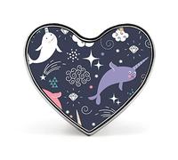 White Pink Purple Narwhal Whale Fishes Rainbow Heart Brooch Pin, Unisex Smooth Surface Lapel Tie Pin, Lightweight Badge Jewelry Crafts Decor for Costume Accessory Men Women