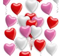 White Pink Red Heart Balloon 25pcs Valentines Balloons 10inch Latex Balloons for Valentines Day Wedding Engagement Anniversary Decoration
