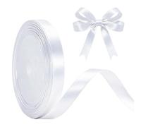 White Pink Ribbon 10mm for Gift Wrapping 22M,White Satin Ribbon 10mm Thick Fabric Ribbon for Crafting Cake,Hair Bow Ribbon,Polyester Christmas Decoration,Wedding Car Decor