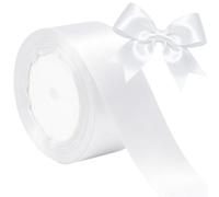 White Pink Ribbon 40mm for Gift Wrapping 22M,White Satin Ribbon 40mm Wide Fabric Ribbon for Crafting Cake,Hair Bow Ribbon,Polyester Christmas Decoration,Wedding Car Decor