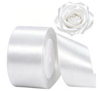 White Pink Ribbon 50mm for Gift Wrapping 22M,White Satin Ribbon 50mm Wide Fabric Ribbon for Crafting Cake,Hair Bow Ribbon,Polyester Christmas Decoration,Wedding Car Decor