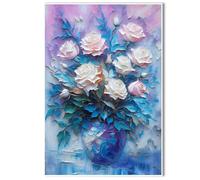 White Pink Roses in Purple Vase, Floral Oil Painting Print, Romantic Blossom Canvas Wall Art, Botanical Poster Prints Soft Dreamy Floral Arrangement for Living Room Bedroom Dining Room Home Decor