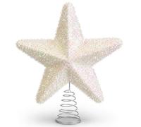 White Pink Star Christmas Tree Topper 23cm Glitter Xmas Decoration | Shimmering glitter tinsel finish, spring base grips the top branch firmly classic christmas tree topper Christmas gift