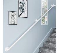 White Pipe Handrail Staircase Steps Hand Rail for Indoor Stairs, Wall Mount Support Galvanized Steel Industrial Style Stair Handrails Banister Railing/7Ft/210Cm