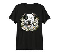 White Pit Bull Dog Summer Daisy Wildflowers Artwork Premium T-Shirt
