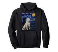 White Pitbull Dog Van Gogh Starry Night Pullover Hoodie
